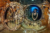 Diver Inside Kittiwake Wreck, Cayman Islands