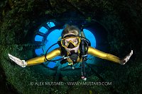 Diver In Funnel, Cayman Islands