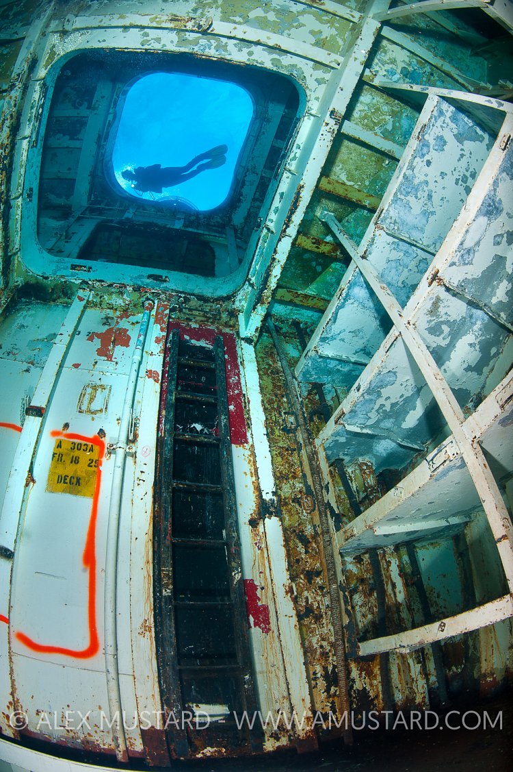 Forward holds of USS Kittiwake. Cayman Islands.