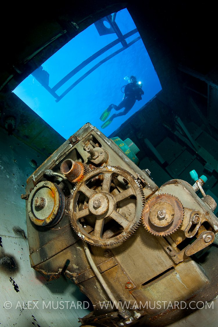 Diver and lathe. Kittiwake wreck. Cayman Islands.