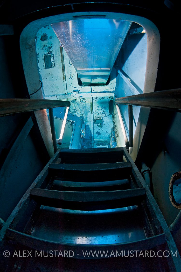 Stairs on USS Kittiwake. Cayman Islands.