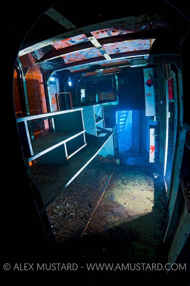 Interior of the USS Kittiwake wreck. Cayman Islands.