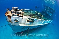 Diver and bow of the USS Kittiwake. Cayman Islands.