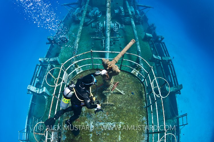 Diver On Kittiwake Wreck. Cayman Islands.