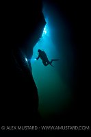 Scuba Diver In Cave. Shetland, UK.