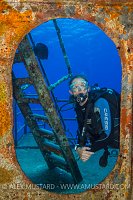 Diver On Wreck. Cayman Islands