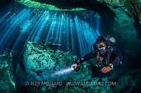 Diver In Cavern. Mexico