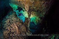 Diver In Cavern. Mexico
