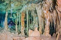 Diver With Cave Formations. Mexico