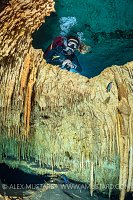 Diver With Cave Formations. Mexico
