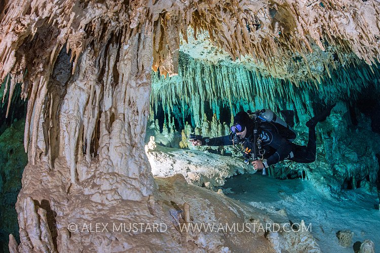 Diver Explores Cenote. Mexico