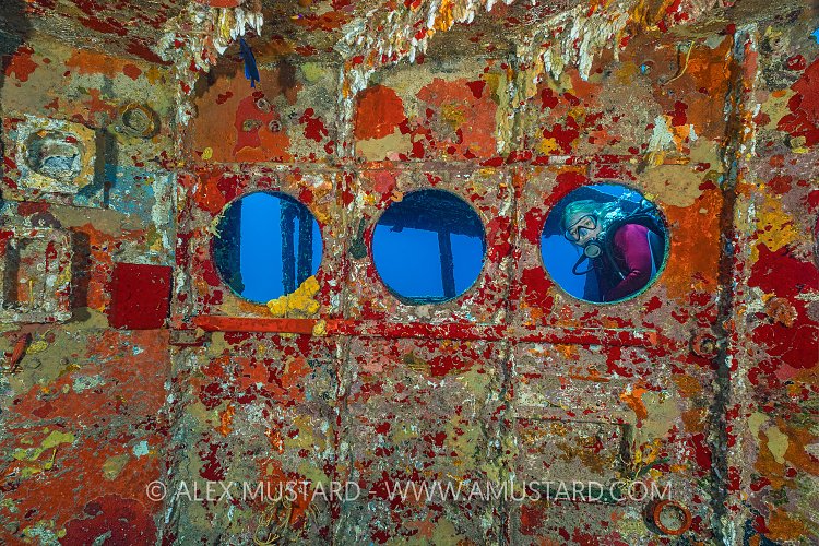 Diver On Bridge. Kittiwake. Cayman Islands