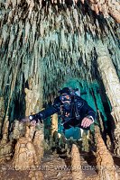 Diver Explores Cavern. Mexico