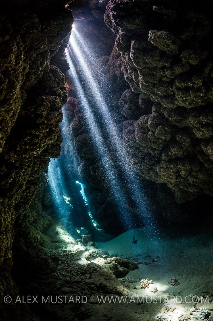 Sun Beams In Coral Cave. Egypt