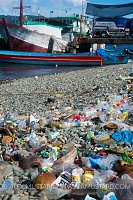 Plastic Pollution On Beach. Indonesia