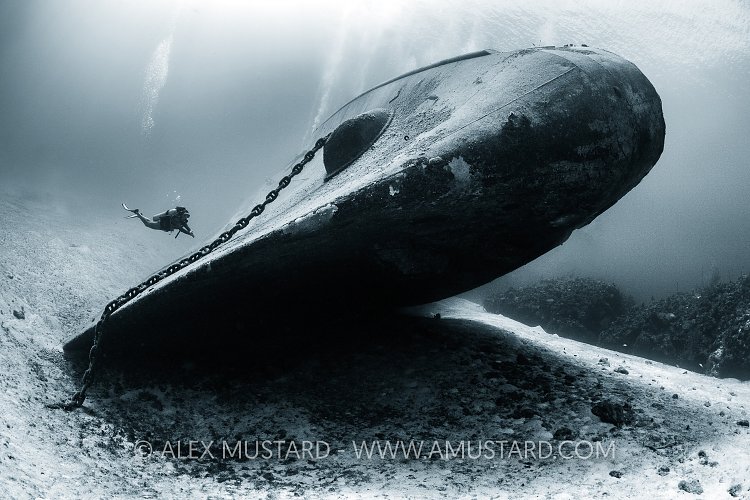 Diver And Wreck. Cayman Islands