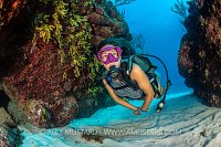 Diver In Canyon. Cayman Islands