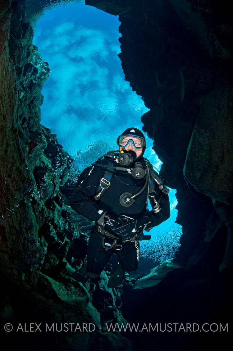 Diver in Silfra Canyon, Iceland.