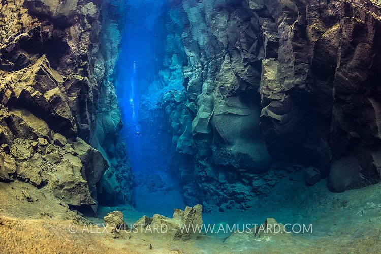 A diver in Silfra Canyon. Iceland
