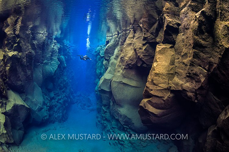 A diver in Silfra Canyon. Iceland