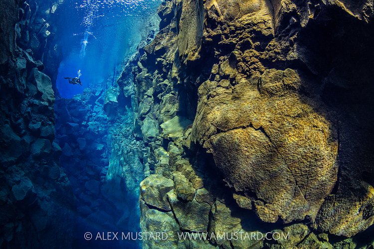 Diver Explores Silfra Canyon, Iceland