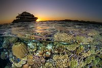 Liveaboard And Reef At Sunset, Egypt