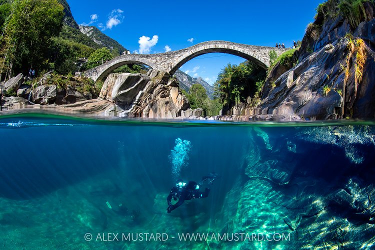 Diver In River Verzasca, Switzerland