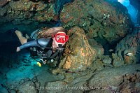 Diving Through A Coral Cavern, Cayman Islands