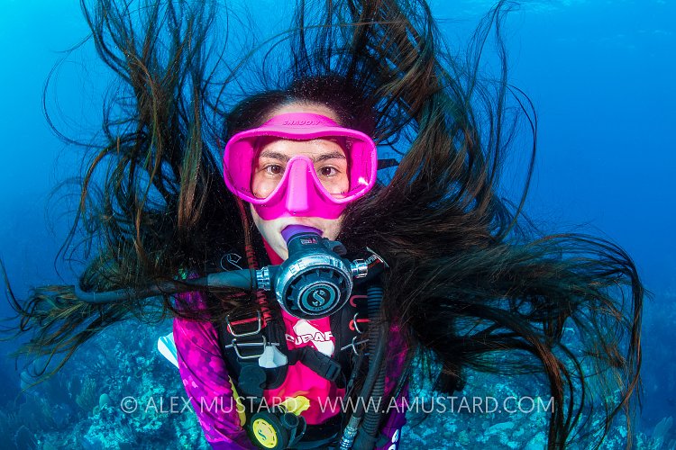 Diver's Hair Underwater. Cayman Islands