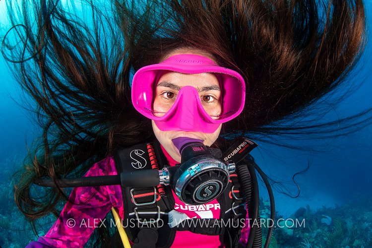 Diver's Hair Underwater. Cayman Islands