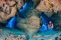 Diver In Cavern. Cayman Islands