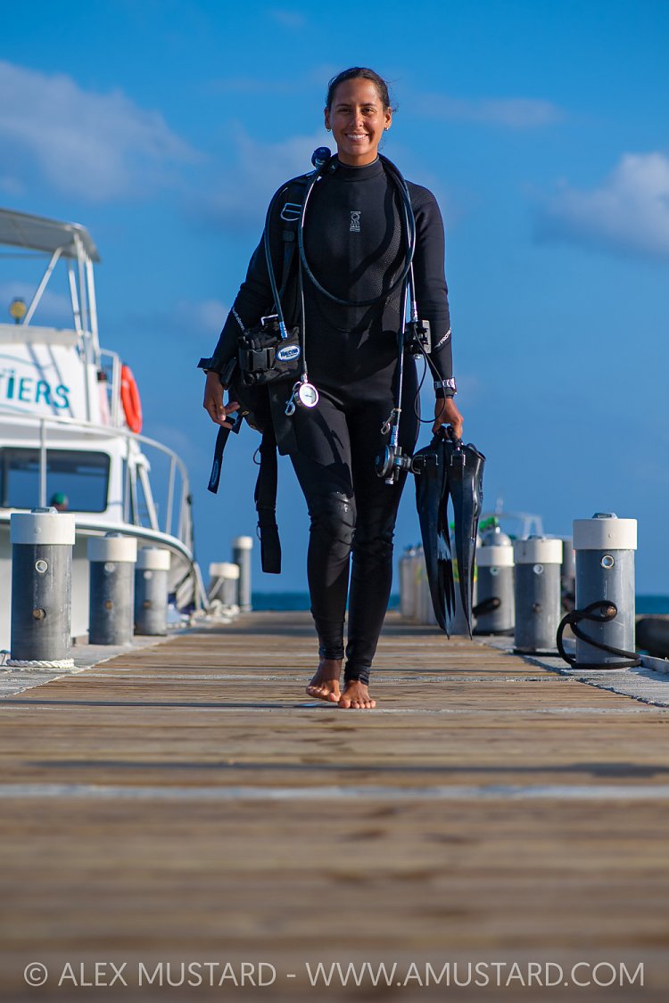 Diver On Dock, Cayman Islands