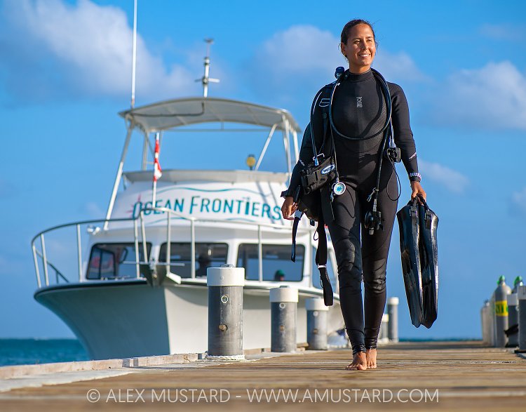 Diver On Dock, Cayman Islands
