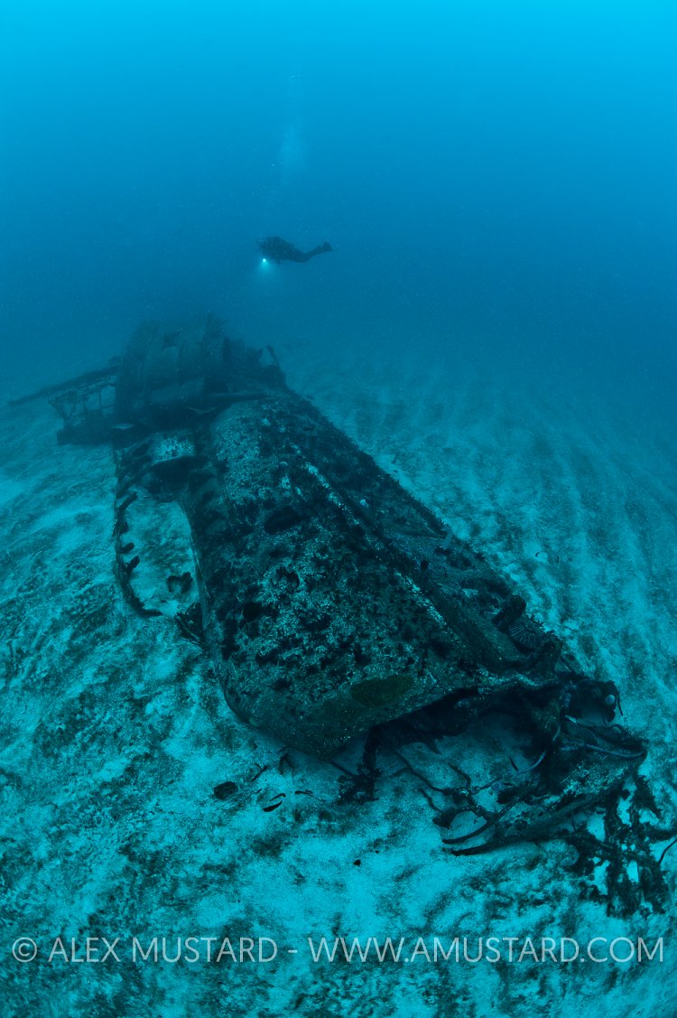 Submarine and diver. British Isles.
