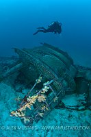Diver on E49 Submarine. Shetlands, UK.
