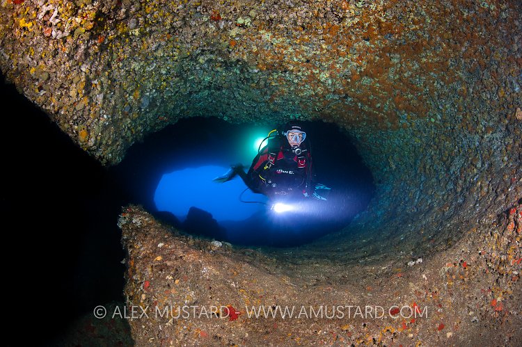 Diver In Nereo's Cave. Sardinia, Italy.