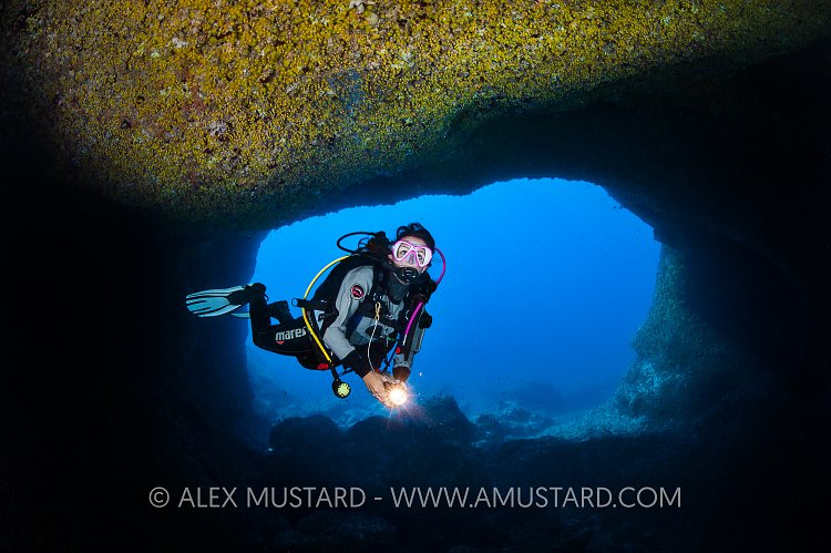 Diver In Nereo's Cave. Sardinia, Italy