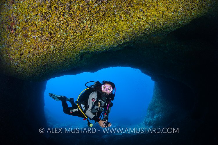 Diver In Nereo's Cave. Sardinia, Italy