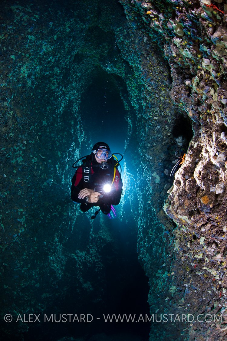 Diver In Nereo's Cave. Sardinia, Italy.