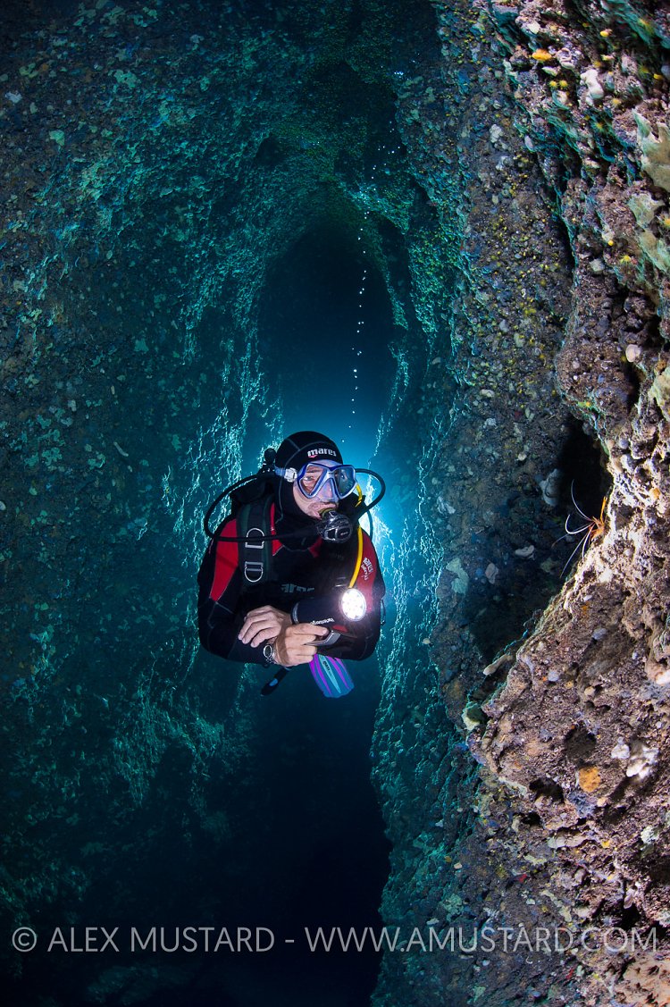 Diver In Nereo's Cave. Sardinia, Italy.