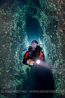 Diver In Nereo's Cave. Sardinia, Italy.