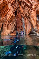 Speleotherms And Diver. Sardinia, Italy