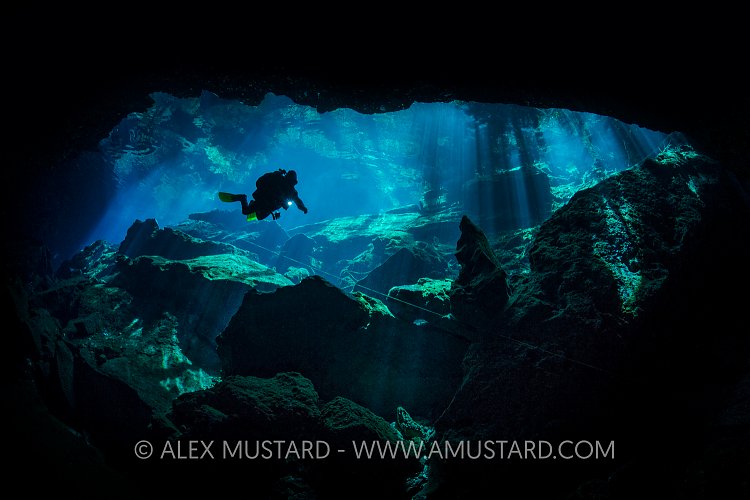 Diver In Cenote. Mexico.