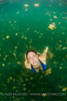 A girl (Heidi Cuddy) swims in jellyfish lake. Palau